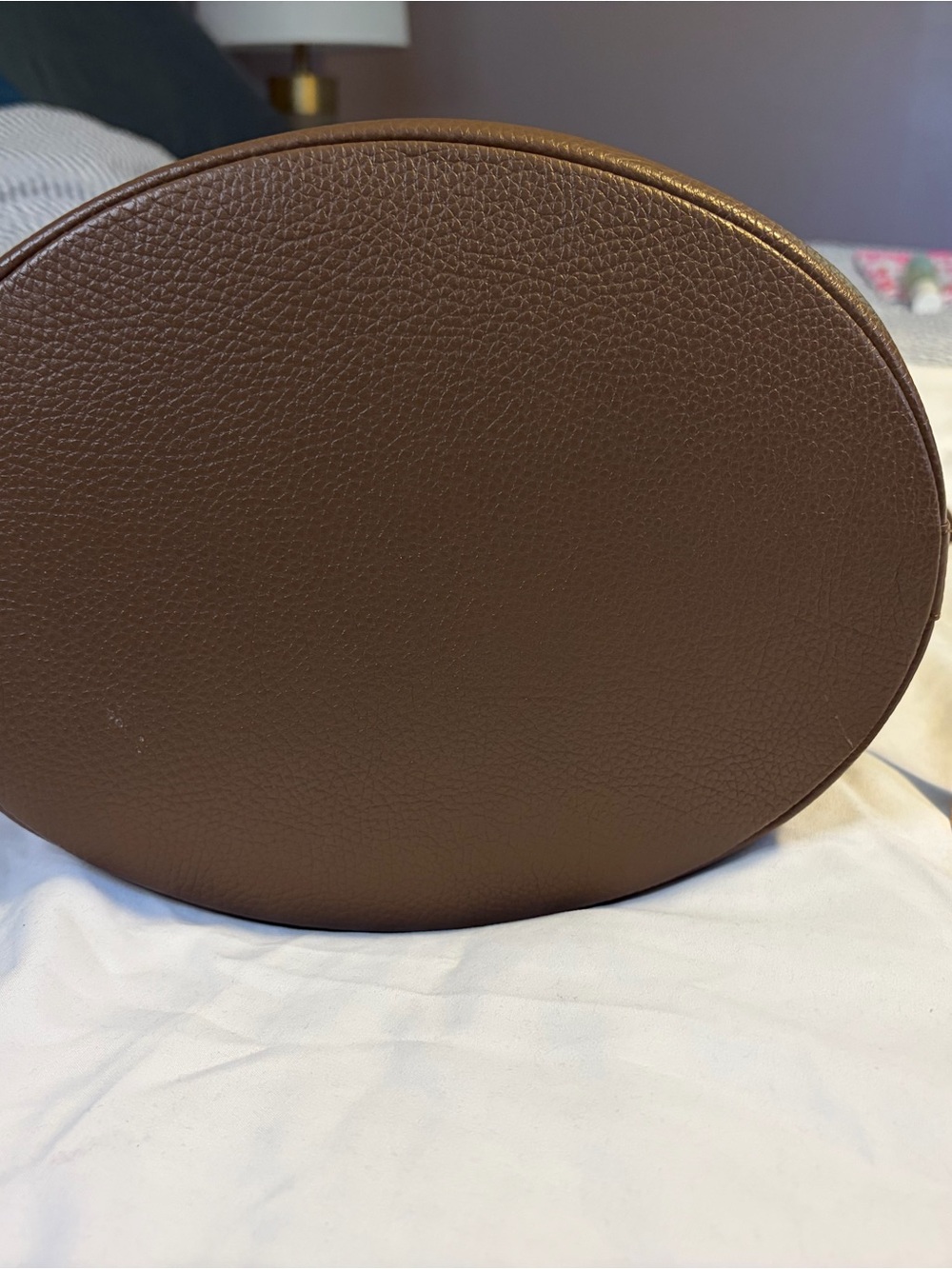 Burberry Chocolate Brown Pebbled Leather Bucket Bag with Check Strap - Picture 4 of 8